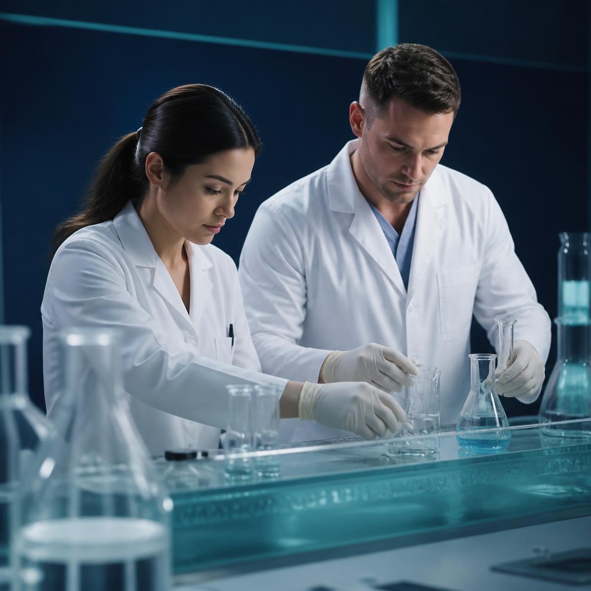 Clinicians in lab coats preparing a compounded medication